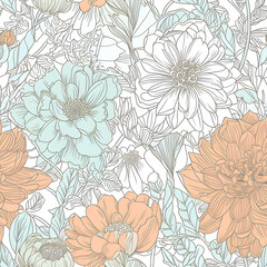 Seamless vintage beauty pastel floral pattern, ai generative illustration