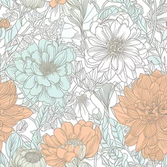Fototapeten Seamless vintage beauty pastel floral pattern, ai generative illustration © Cla78