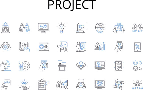 Project line icons collection. Venture, Initiative, Endeavor, Undertaking, Scheme, Assignment, Task vector and linear illustration. Enterprise,Pursuit,Mission outline signs set Generative AI