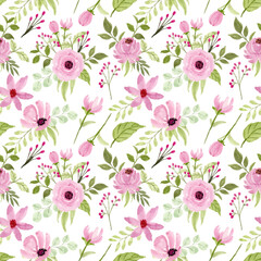 Watercolor pink floral pattern