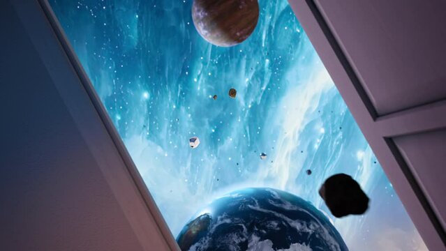 Astronaut Spaceman Opening the Door To Knowledge the Universe Learning Augmented Reality Virtual Realm Creativity Science Fiction and Imagination Concept