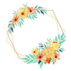 Watercolor yellow flowers with geometric frames