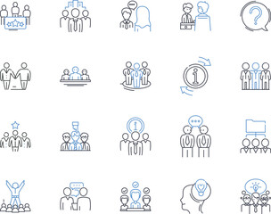 Fototapeta premium Human Resources line icons collection. Recruitment, Onboarding, Diversity, Compliance, Compensation, Performance, Benefits vector and linear illustration. Generative AI