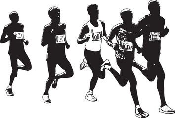 marathon runners running in group - sketch artwork vector