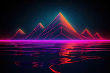 Abstract landscape synthwave wallpaper. Ai