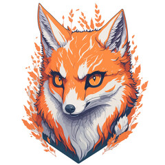 Illustration fox head, vector face red fox, isolated on white background