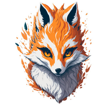 Illustration fox head, vector face red fox, isolated on white background