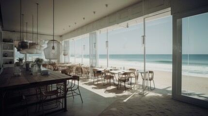 A cafe on the beach with a good vibes.Ai generated