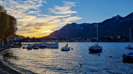 Boats in Lecco city, Como lake, Italy