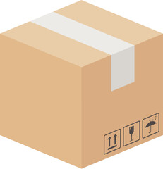 Cardboard box, craft. Brown box, open and sealed, for storage of cardboard parcels. Packaging material, sealed boxes, isolated on a white background. Vector illustration in a flat style.
