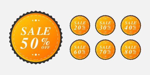 Orange Circle Discount Tag Set with Text