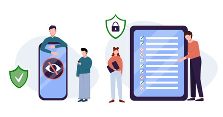 Parental control. Parental control software, parental advisory music, kids digital content metaphors. Vector isolated concept metaphor illustrations