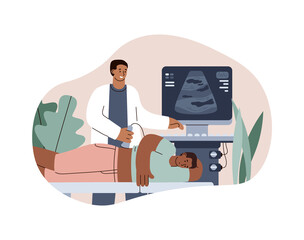 Doctor conducts an ultrasound examination flat illustration isolated.