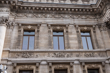 Architectural fragment of Brussels Stock Exchange building (BeursBourse) on the Place de la Bourse....