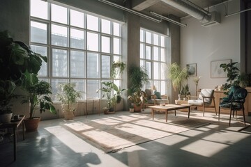 Fototapeta na wymiar Bright upscale indoor space during daytime. Generative AI