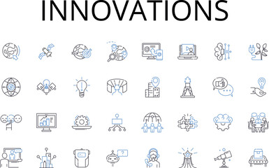 Innovations line icons collection. Advancements, Progressions, Improvements, Developments, Breakthroughs, Advantages, Enhancements vector and linear illustration. Generative AI