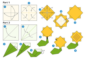 Origami tutorial for kids. Origami cute sunflower.