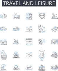 Travel and leisure line icons collection. Tourism, Vacation, Trip, Adventure, Exploration, Excursion, Sightseeing vector and linear illustration. Getaway,Journey,Trek outline signs set Generative AI