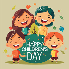 Happy International Children's Day greeting card. It is celebrated annually in honor of children, whose date of observance varies by country.