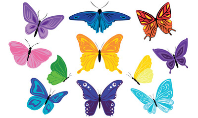 Fototapeta na wymiar A set of bright and beautiful butterflies with patterns on the wings