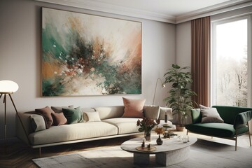 A digital representation of a living room painting. Generative AI