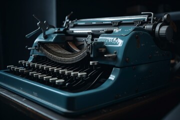 Fototapeta premium Vintage blue typing machine. Generative AI