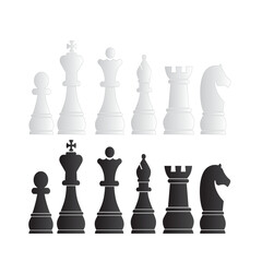 Chess pieces silhouette vector icon set isolated on white background. Black and white chess figures king,