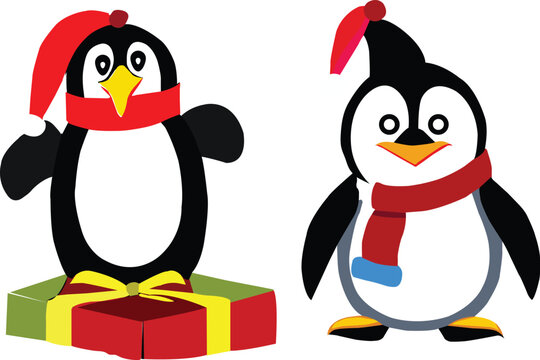 Cute And Beautiful Christmas Penguin Cartoon Vector