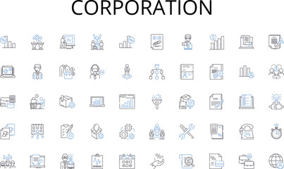 Corporation line icons collection. Medications, Prescriptions, Vaccines, Antibiotics, Drugs, Remedy, Cure vector and linear illustration. Tablet,Capsule,Syrup outline signs set Generative AI