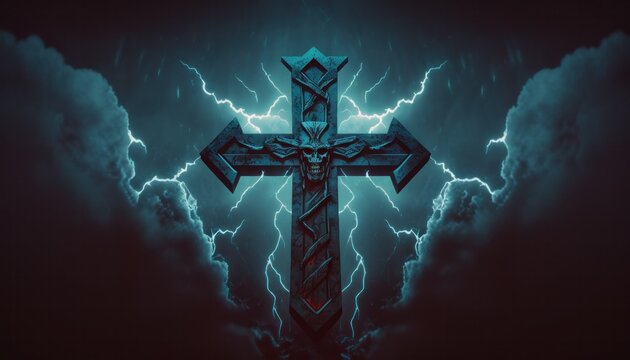 Satanic cross scary creative fantasy background concept generative ai