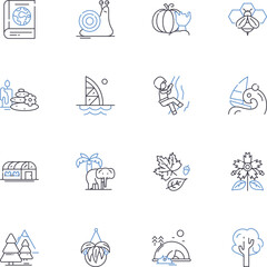Kayaking canoeing line icons collection. Paddle, Rapids, Oar, Float, Whitewater, Spray, River vector and linear illustration. Rapids,Adventure,Current outline signs set Generative AI