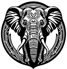 Elephant emblem logo in black and white, vector illustration of a big elephant 