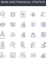 Bank and financial strategy line icons collection. Collaboration, Community, Flexibility, Nerking, Productivity, Synergy, Shared resources vector and linear illustration. Generative AI