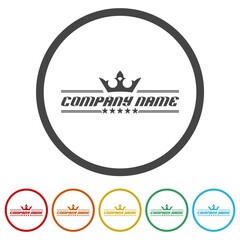 Company name logo. Set icons in color circle buttons