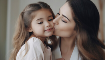 Single mom with her adorable young daughter, spending time together. Mom and daughter concept. Generative AI illustrations