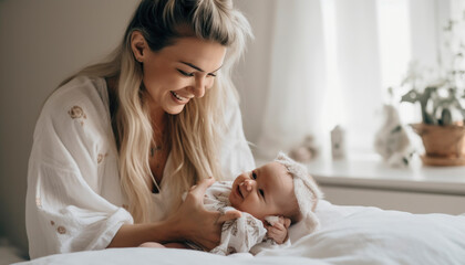 Single mom with her adorable young daughter, spending time together. Mom and daughter concept. Generative AI illustrations