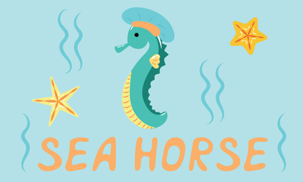 Funny seahorse in a beret
