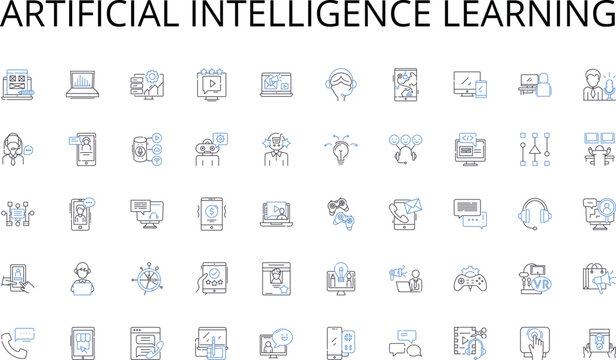 Artificial intelligence learning line icons collection. Manicure, Pedicure, Nails, Polish, Art, Gel, Shape vector and linear illustration. Color,Design,Acrylic outline signs set Generative AI