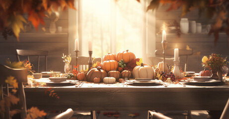 Thanksgiving dinner. Illustration AI Generative.