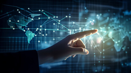 Businessman Touching Virtual Screen Graph Analysis