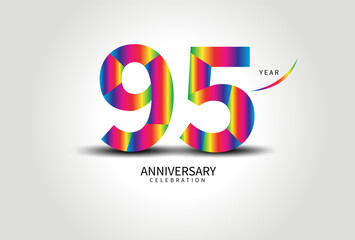 95 Year Anniversary Celebration Logo colorful vector, 95 Number Design, 95th Birthday Logo, Logotype Number, Vector Anniversary For Celebration, Invitation Card, Greeting Card. logo number Anniversary