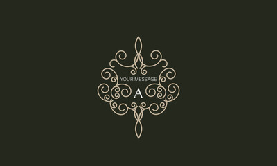 Elegant logo with elements of calligraphic elegant ornament and letter A. Identity design for shop or cafe, store, restaurant, boutique, hotel, heraldic shop, fashion, etc.