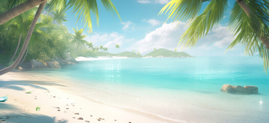 Tropical beach background. Illustration AI Generative.