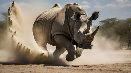 Foto op Plexiglas rhinoceros charging. Generative AI © Quentin