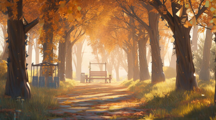 Fototapeta premium Autumn park. Illustration AI Generative.
