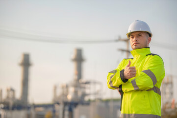 Asian man petrochemical engineer working at oil and gas refinery plant industry factory,The people worker man engineer work control at power plant energy industry manufacturing
