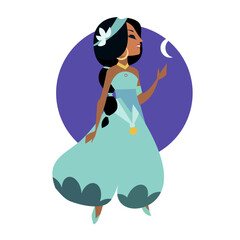 vector illustration of an arab princess with emerald green dress isolated on white 