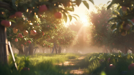 Obraz na płótnie Canvas Summer apple garden. Illustration AI Generative.