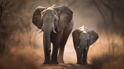 Fototapeta na wymiar mother and baby elephant. Generative AI