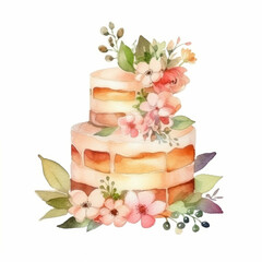 Watercolor cake isolated. Illustration AI Generative.